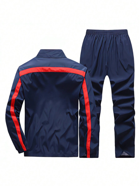 Men's Running Fitness Cycling Training Zip-Up Stand Collar Jacket And Pants Sports Suit, Athletic Suit, Tracksuit