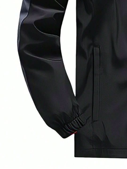 Men's Running Fitness Jacket And Pants Suit, Zipper Stand Collar Coat For Cycling Training, Athletic Suit, Tracksuit