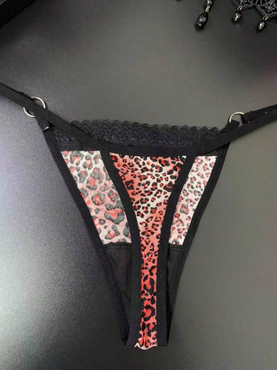 1pc Women's Leopard Print Seamless Lace Soft Brushed Thong Underwear, Low Rise, Trendy Style