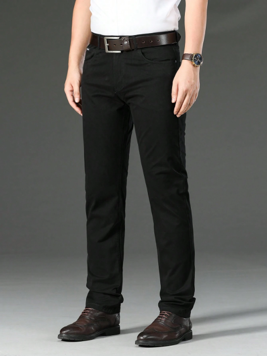 Men's Solid Color Casual Trousers With Diagonal Pockets