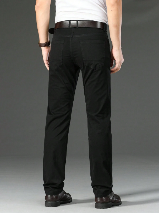 Men's Solid Color Casual Trousers With Diagonal Pockets