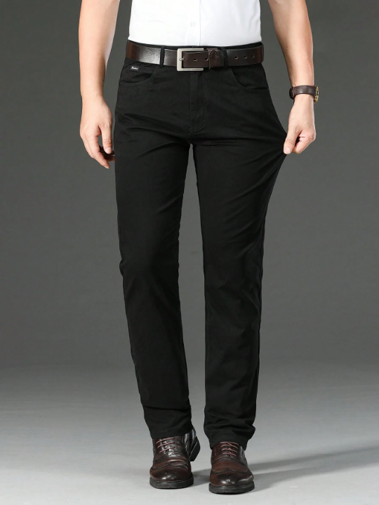 Men's Solid Color Casual Trousers With Diagonal Pockets