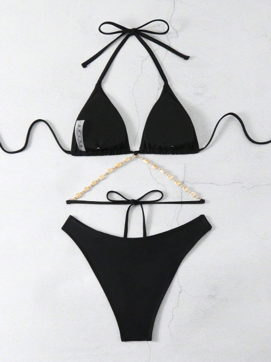 Triangle Bikini Swimsuit Set With Seashell Decoration