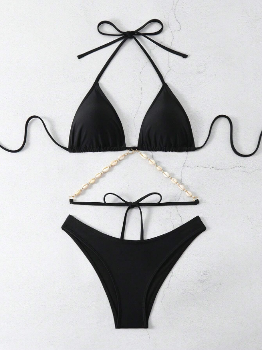 Triangle Bikini Swimsuit Set With Seashell Decoration