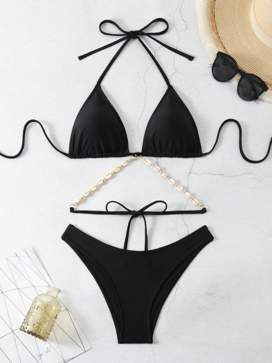 Triangle Bikini Swimsuit Set With Seashell Decoration