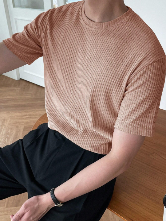 DAZY Men's Solid Color Ribbed Knit Summer T-Shirt