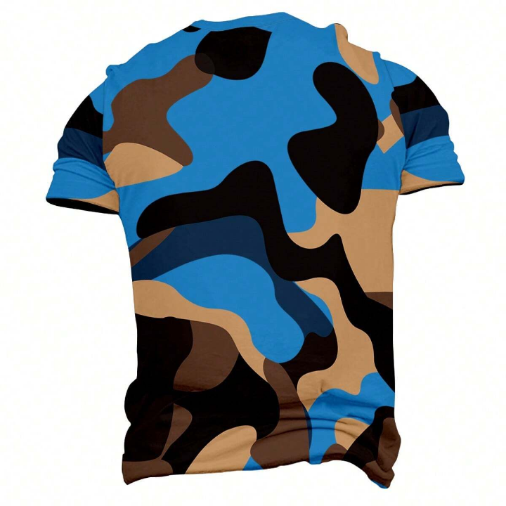 Men's 3D-Printed Navy Blue Camouflage Graphic T-Shirt Casual Slightly Stretch Breathable Tee Men's Clothing For Outdoor Spring Summer