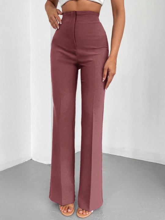 Solid High Waist Flare Leg Pants