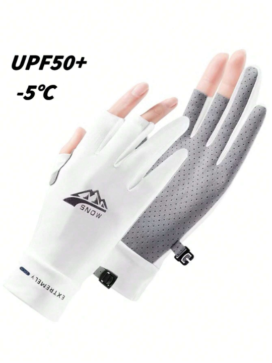 1 Pair Summer Unisex Anti-Uv Ice Cooling Outdoor Sports Fishing Touch Screen Gloves, Breathable For Driving & Cycling
