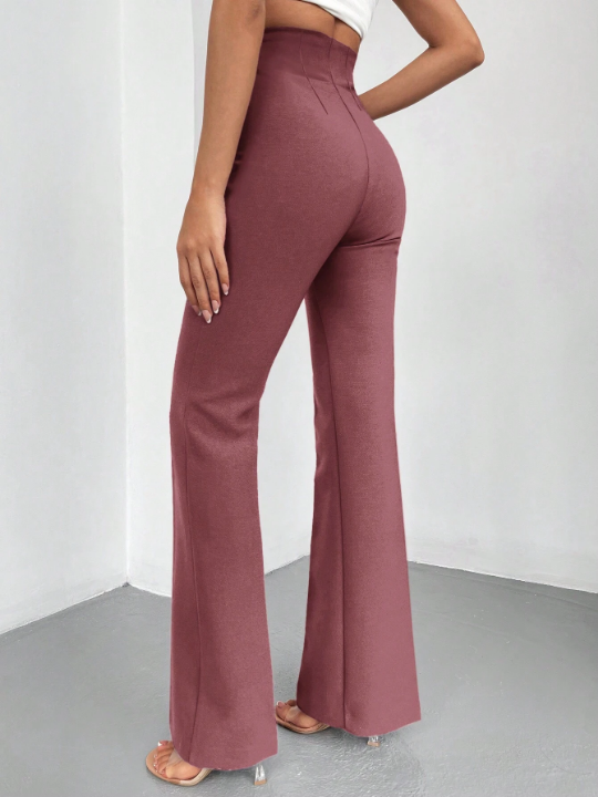 Solid High Waist Flare Leg Pants