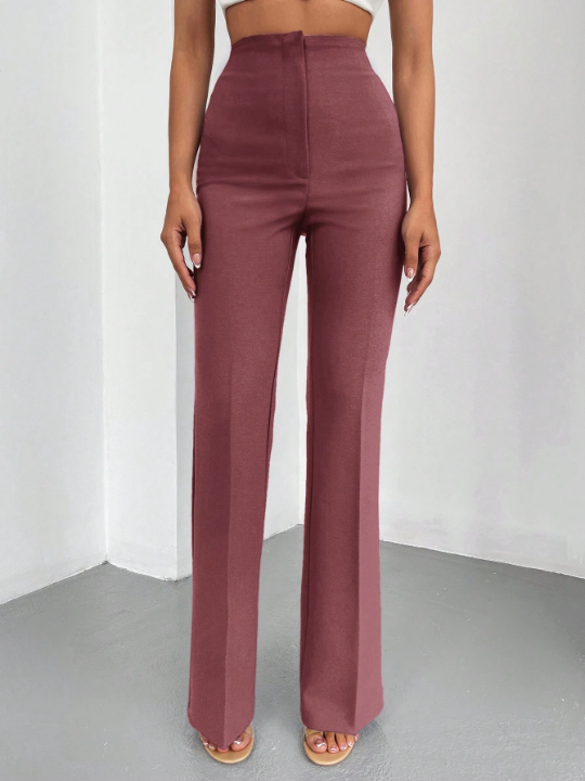 Solid High Waist Flare Leg Pants