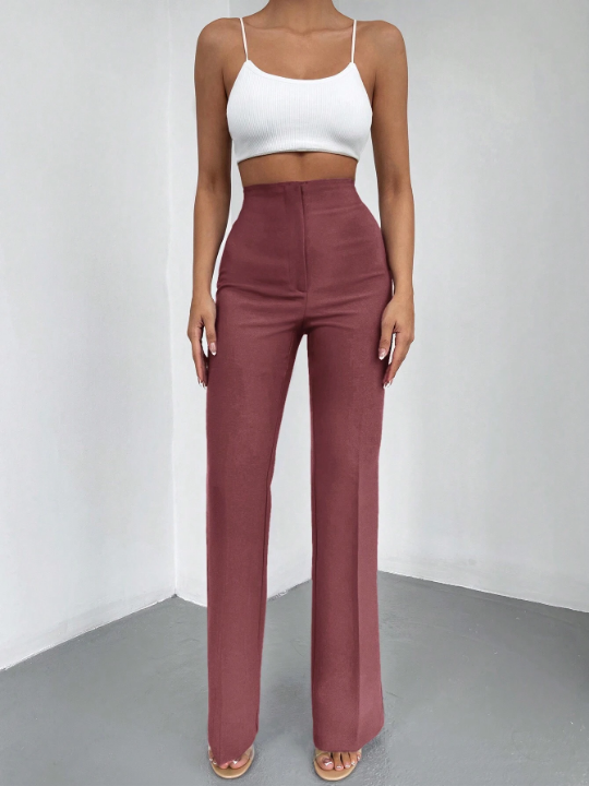 Solid High Waist Flare Leg Pants