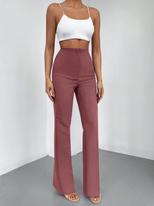 Solid High Waist Flare Leg Pants