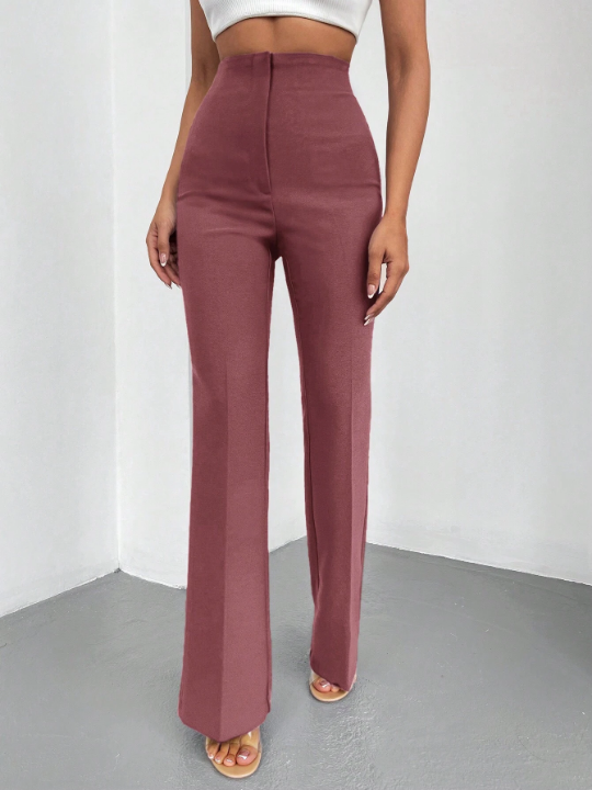 Solid High Waist Flare Leg Pants