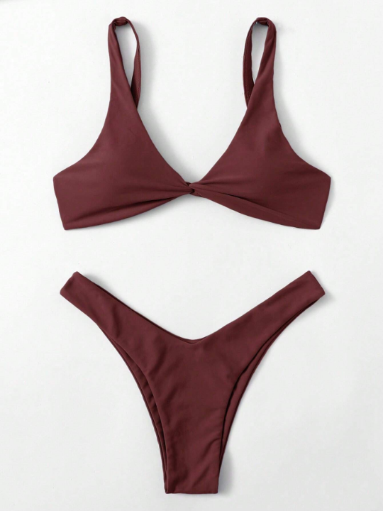 Swim Vcay Solid Color Two-Piece Swimsuit Set