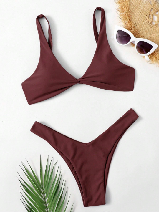 Swim Vcay Solid Color Two-Piece Swimsuit Set