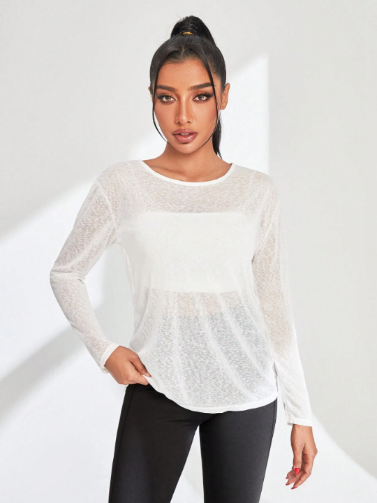 Yoga Trendy Hollow Out Long Sleeve Loose Fit Athletic T-Shirt