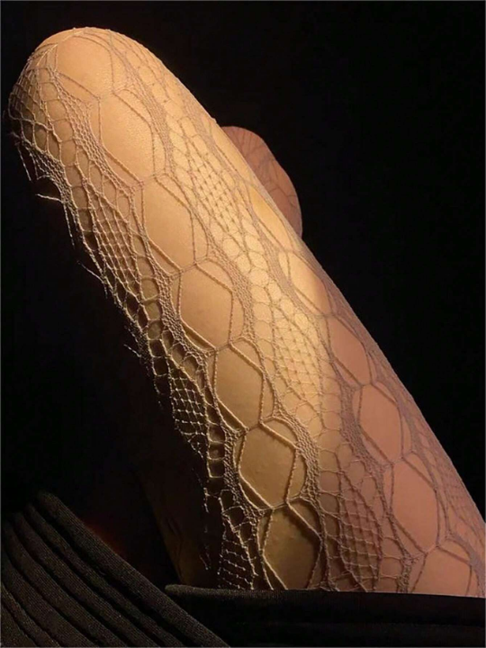 A Pair Of Women's Hollowed Out Stockings, Thin Summer Anti Hook Lace Mesh Fishing Net Stockings, Innocent Jumpsuit, Sexy Black Silk