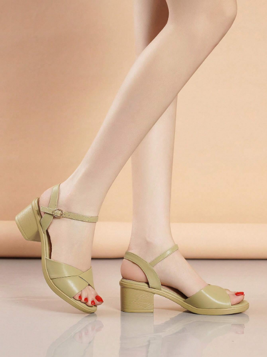 Summer New Arrival Chunky High Heel Fish-Mouth Sandals With Buckle Strap, Fashionable