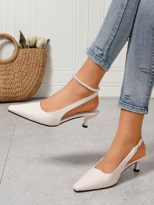 White Women's High Heel Shoes, Fashionable Pointed Toe With Ankle Strap, Single Shoes For Spring, Summer, Autumn And Winter