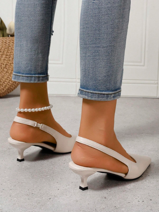 White Women's High Heel Shoes, Fashionable Pointed Toe With Ankle Strap, Single Shoes For Spring, Summer, Autumn And Winter