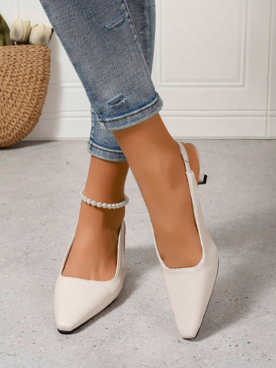 White Women's High Heel Shoes, Fashionable Pointed Toe With Ankle Strap, Single Shoes For Spring, Summer, Autumn And Winter