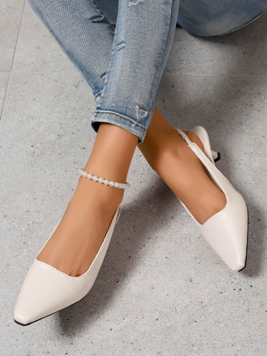 White Women's High Heel Shoes, Fashionable Pointed Toe With Ankle Strap, Single Shoes For Spring, Summer, Autumn And Winter