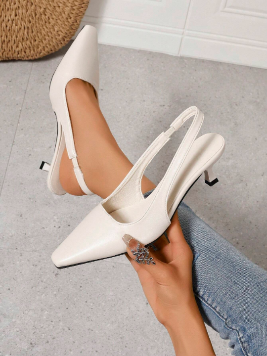 White Women's High Heel Shoes, Fashionable Pointed Toe With Ankle Strap, Single Shoes For Spring, Summer, Autumn And Winter