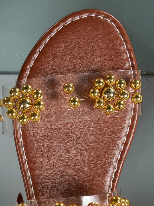 2024 New Arrival Women's Elegant, Comfortable And Cute Pearl Beach Style Slippers Flat Sandals In Gold, For Summer