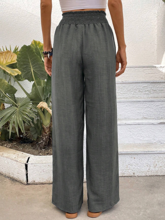 Wide Leg Drawstring Waist Straight Flowy Chiffon Fabric Pants