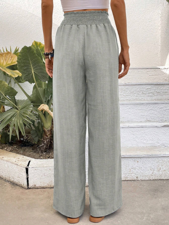 Pleated & Wide Waistband & Straight Leg & Gauze Fabric Trousers