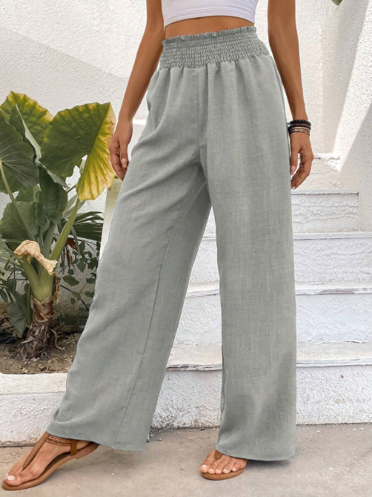 Pleated & Wide Waistband & Straight Leg & Gauze Fabric Trousers