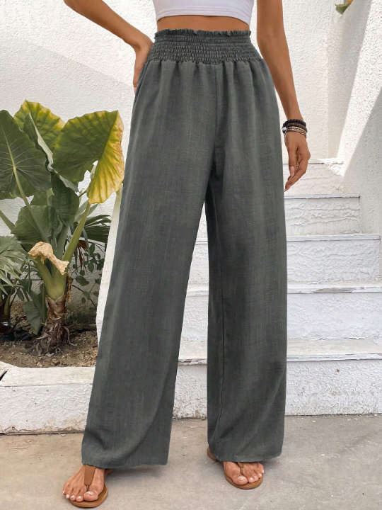 Wide Leg Drawstring Waist Straight Flowy Chiffon Fabric Pants