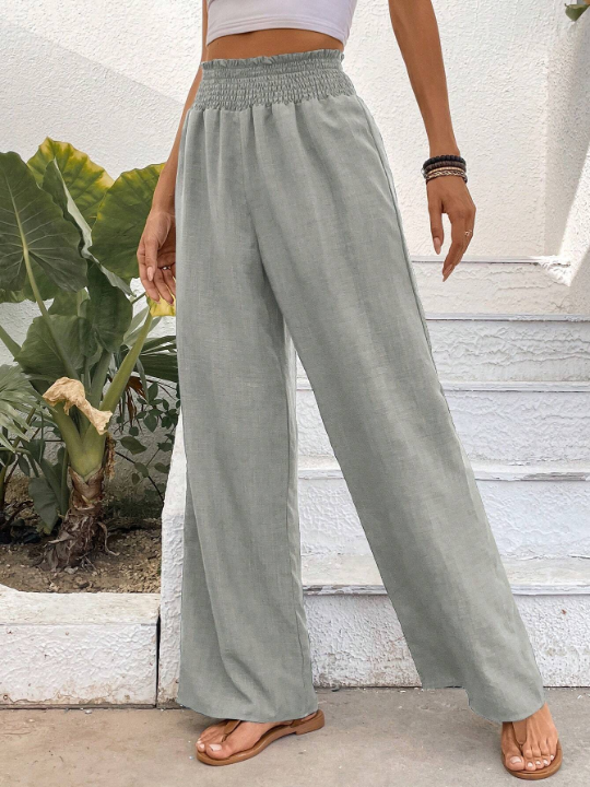 Pleated & Wide Waistband & Straight Leg & Gauze Fabric Trousers