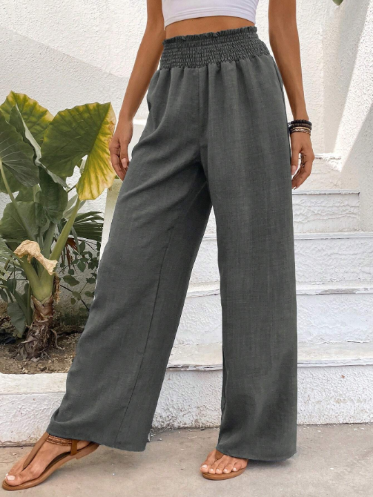 Wide Leg Drawstring Waist Straight Flowy Chiffon Fabric Pants