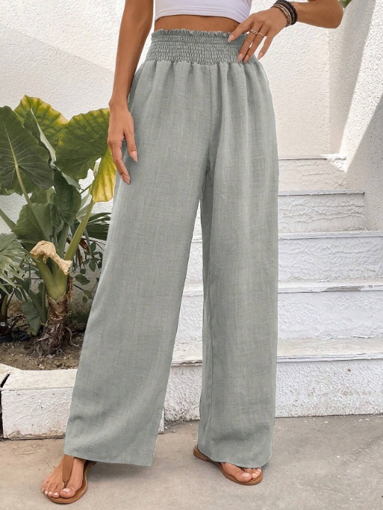 Pleated & Wide Waistband & Straight Leg & Gauze Fabric Trousers