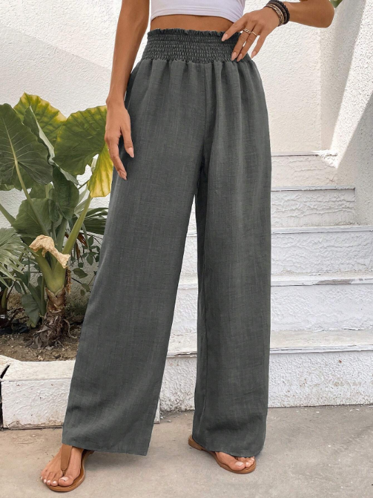 Wide Leg Drawstring Waist Straight Flowy Chiffon Fabric Pants