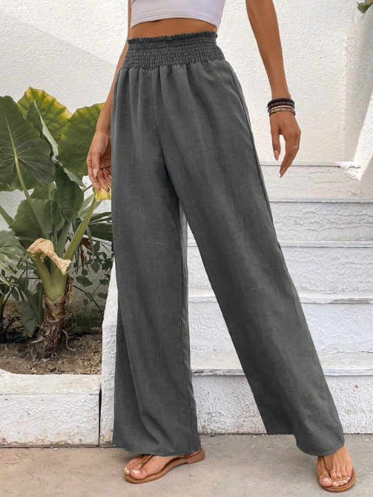 Wide Leg Drawstring Waist Straight Flowy Chiffon Fabric Pants