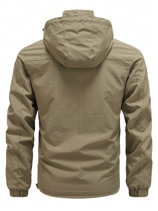 Men's Solid Color Windproof Hooded Jacket With Drawstring