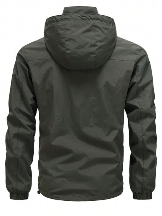 Men's Solid Color Windproof Hooded Jacket With Long Sleeves