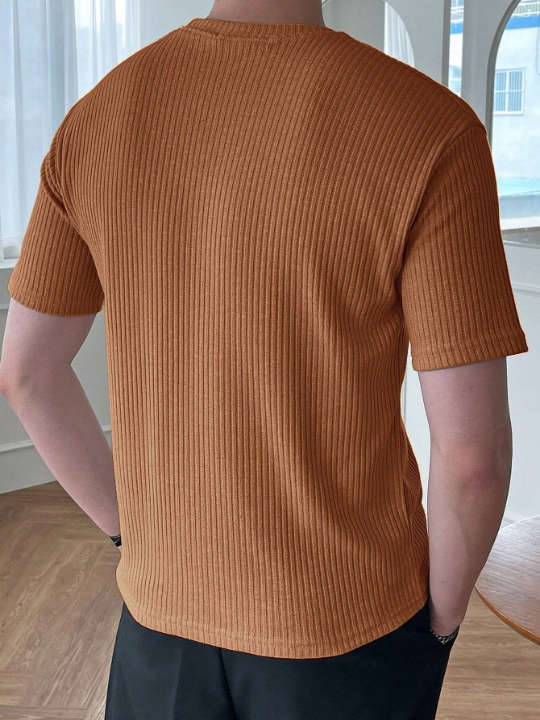 DAZY Men's Solid Color Striped Round Neck Short Sleeve Summer T-Shirt