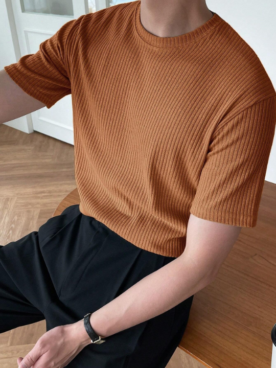 DAZY Men's Solid Color Striped Round Neck Short Sleeve Summer T-Shirt