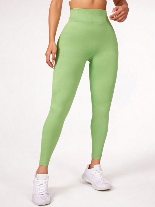 Yoga Basic Women's Solid Color Wide Waistband Sports Leggings