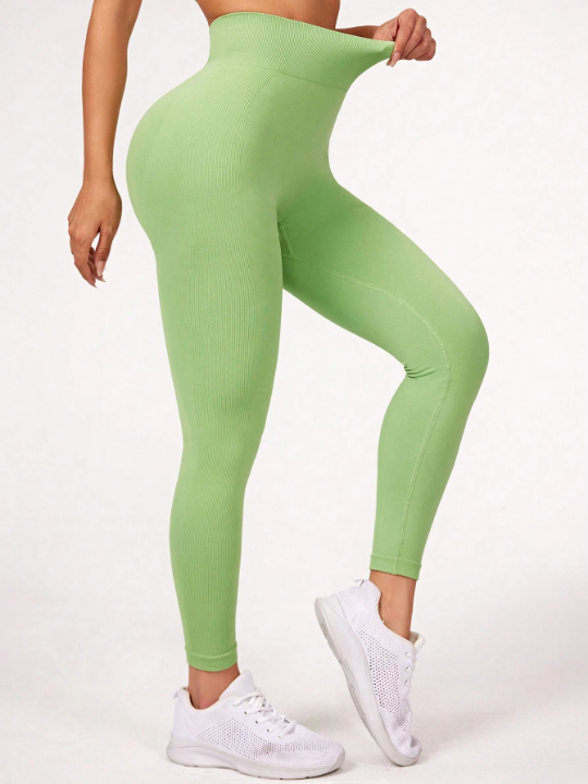 Yoga Basic Women's Solid Color Wide Waistband Sports Leggings