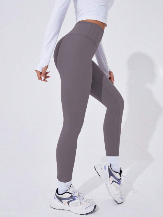 Yoga Basic Solid Wide Waistband Sports Leggings