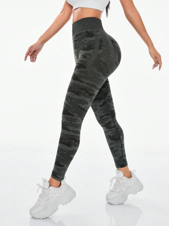 Basic Seamless Breathable Soft High Waist Camouflage Compression & Tummy Control Fitness Leggings