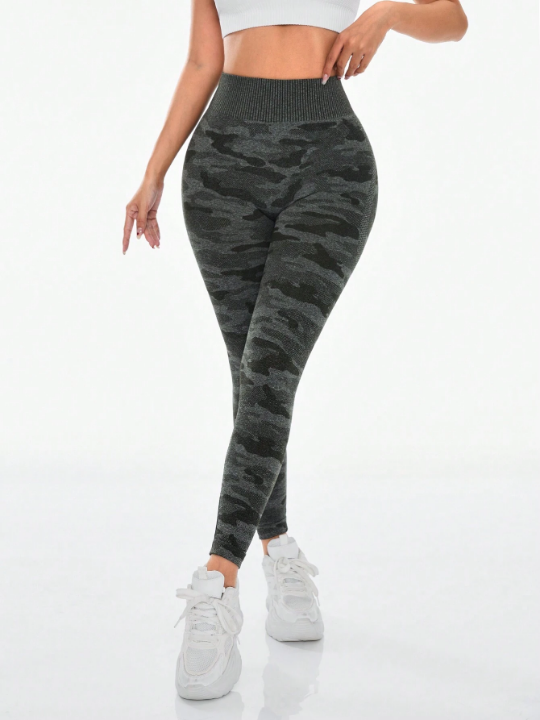 Basic Seamless Breathable Soft High Waist Camouflage Compression & Tummy Control Fitness Leggings