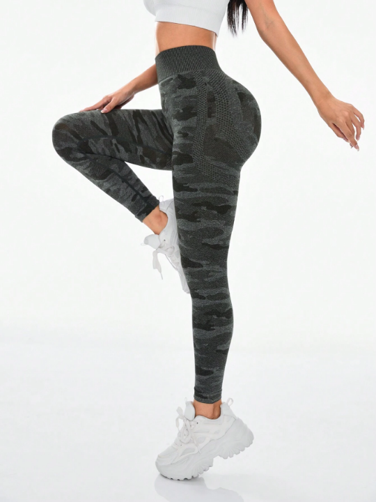 Basic Seamless Breathable Soft High Waist Camouflage Compression & Tummy Control Fitness Leggings