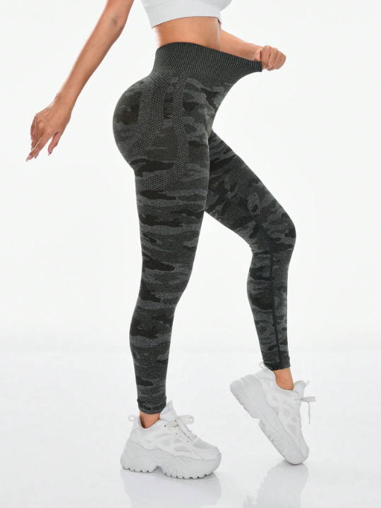 Basic Seamless Breathable Soft High Waist Camouflage Compression & Tummy Control Fitness Leggings