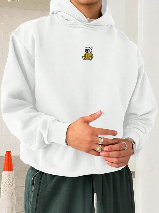 Manfinity Hypemode Men's Thickened Teddy Bear Print Hooded Sweatshirt With Fleece Lining